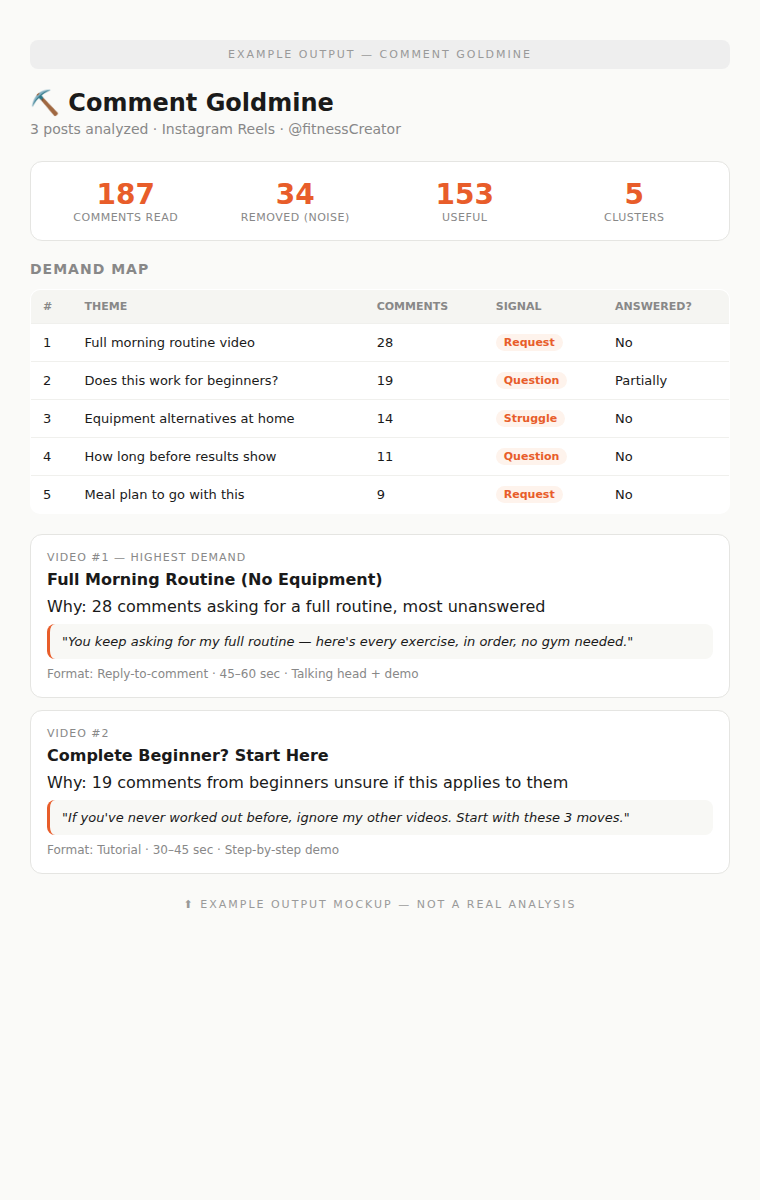 Comment Goldmine — AI Skill for Turning Comments Into Content Ideas