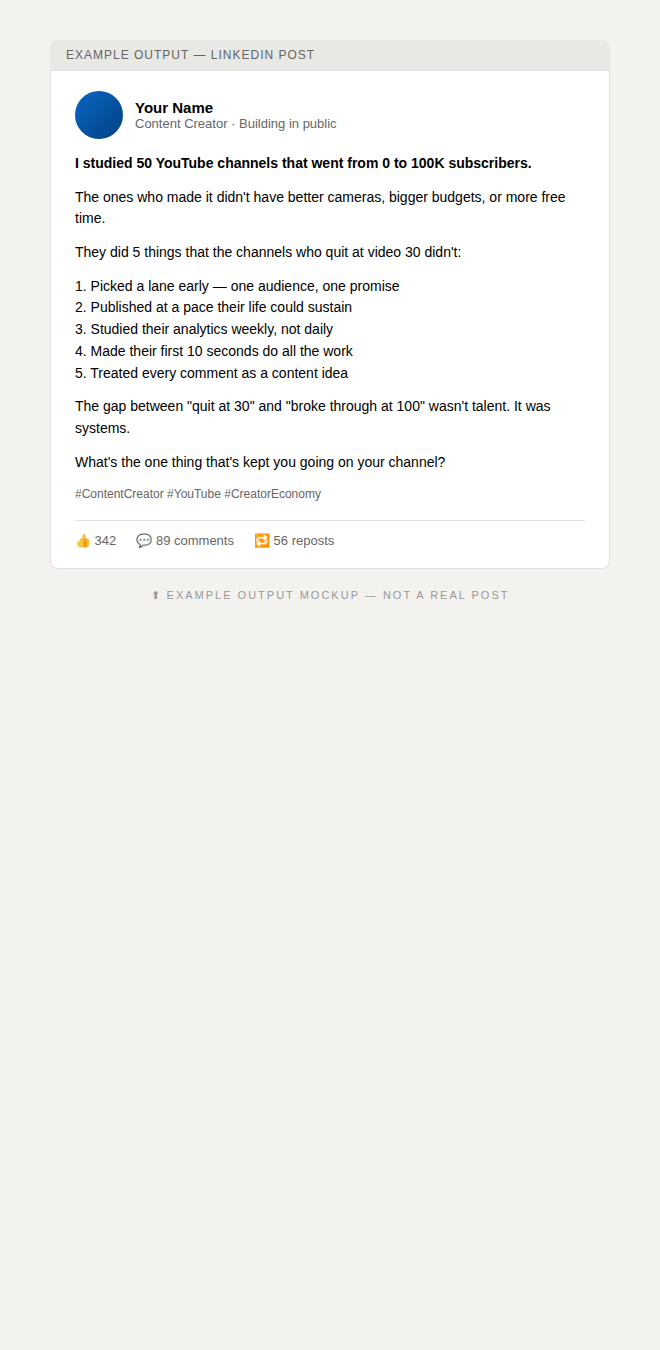 Video to Thread — AI Skill for X/Twitter Threads + LinkedIn Posts