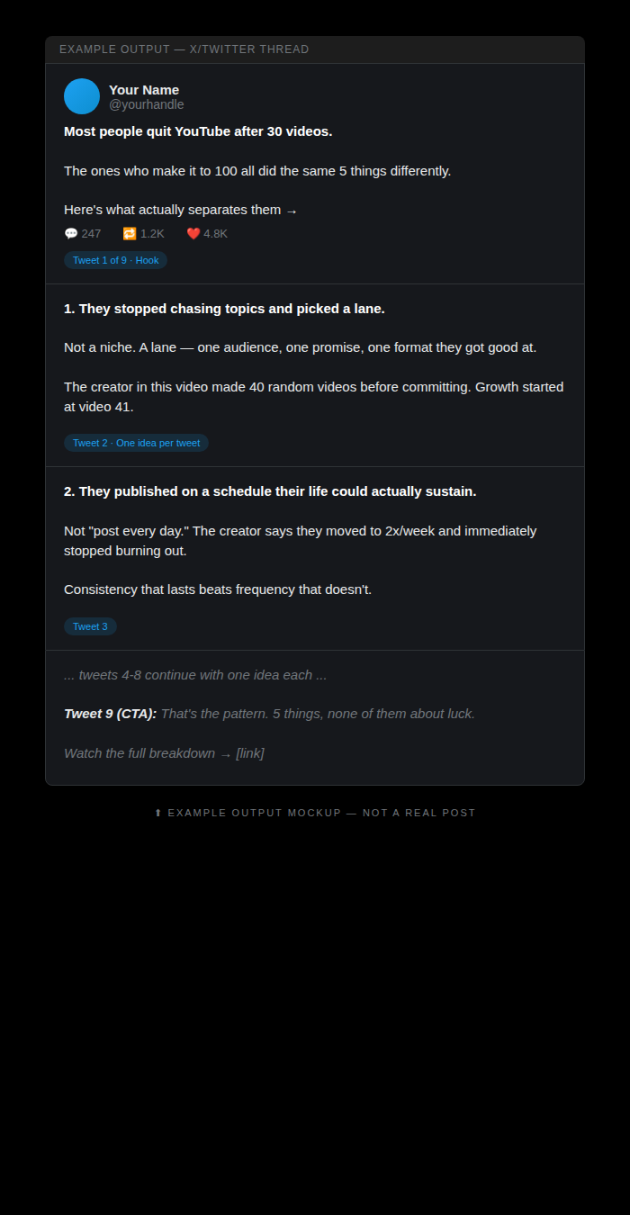 Video to Thread — AI Skill for X/Twitter Threads + LinkedIn Posts
