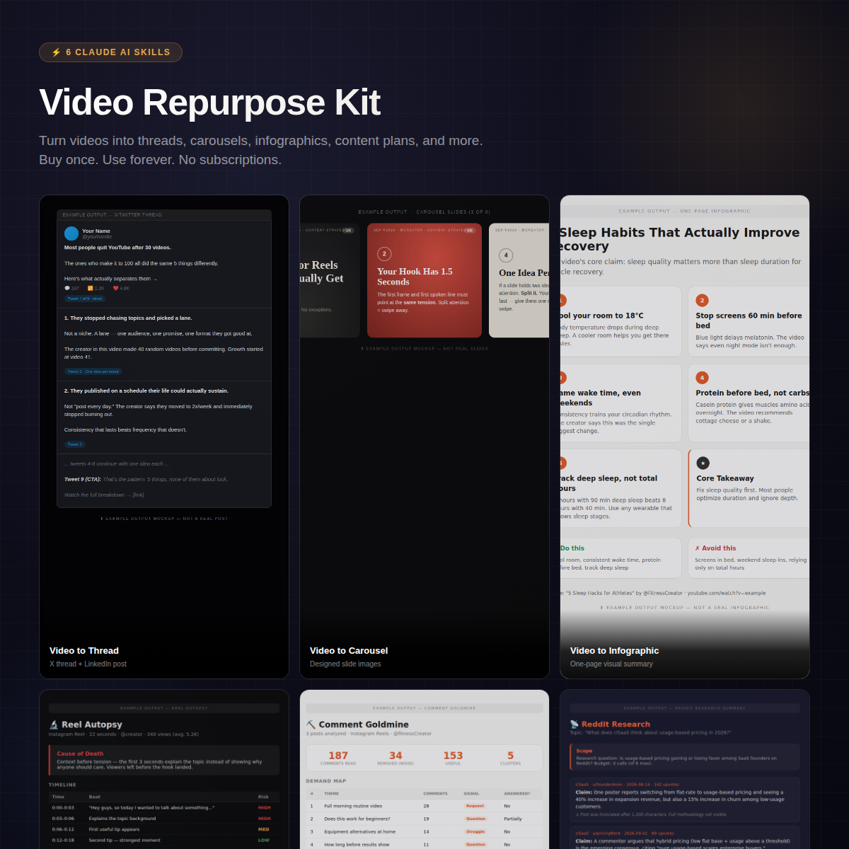 Video Repurpose Kit — 6 Claude AI Skills for Content Creators